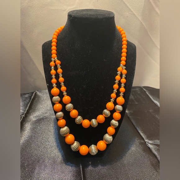 Orange and Gold Bead Double Necklace - Picture 1 of 4